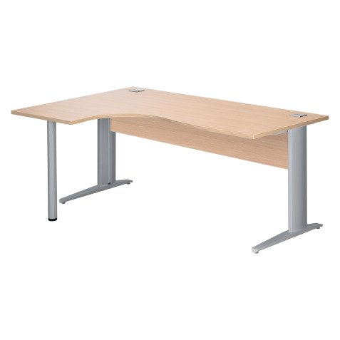 Bureau compact chêne clair L 180 cm retour à gauche piètement L métal Essens