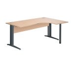 Bureau compact chêne clair L 180 cm retour à droite piètement L métal Essens