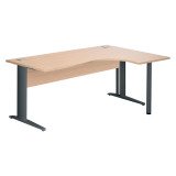 Bureau compact chêne clair L 180 cm retour à droite piètement L métal Essens