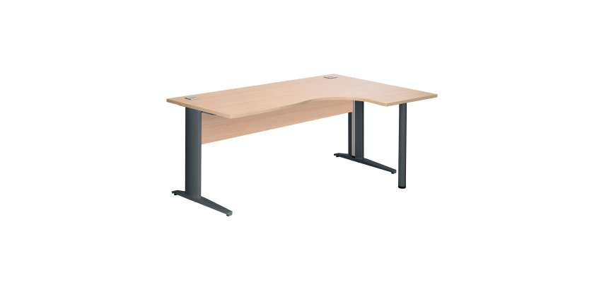 Bureau compact chêne clair L 180 cm retour à droite piètement L métal Essens