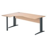 Bureau compact chêne clair L 180 cm retour à gauche piètement L métal Essens