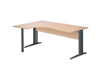 Bureau compact chêne clair L 180 cm retour à gauche piètement L métal Essens