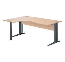 Bureau compact chêne clair L 180 cm retour à gauche piètement L métal Essens