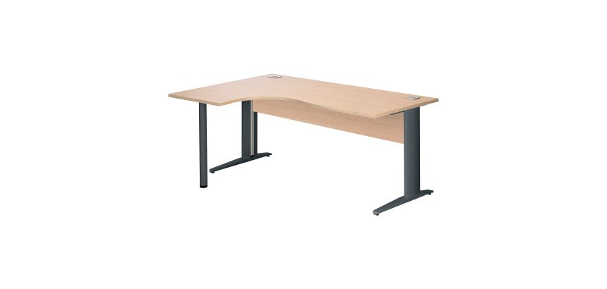 Bureau compact chêne clair L 180 cm retour à gauche piètement L métal Essens