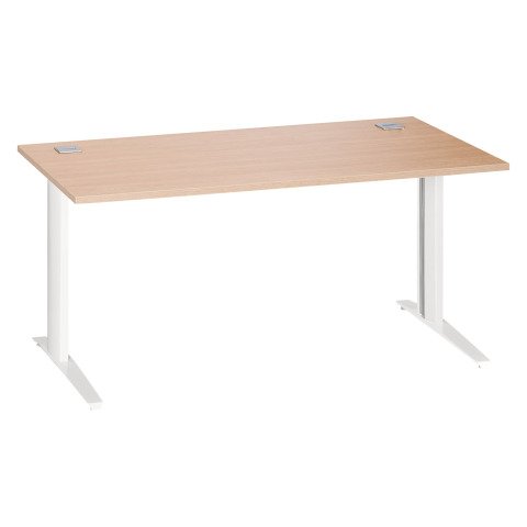 Mesa recta roble claro patas metálicas "L" blanco Excellens 160 cm