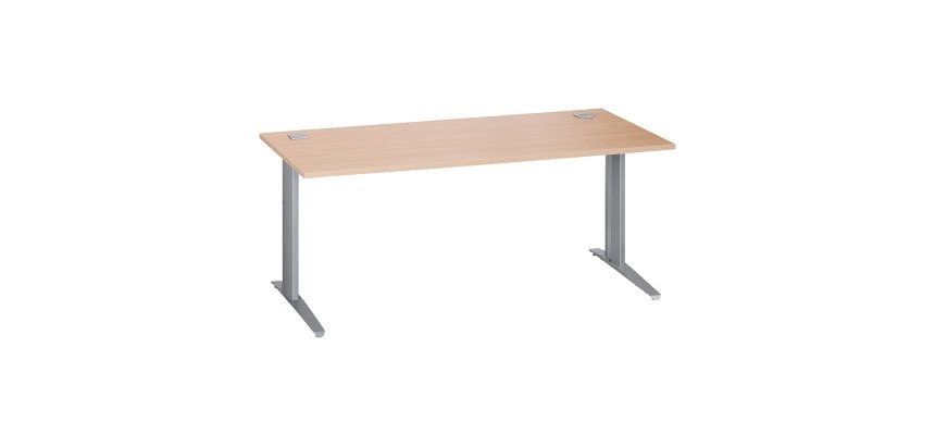 Straight desk Excellens Metal Plus with fixed or adjustable L-shaped legs during assembly
