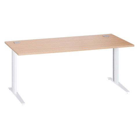 Mesa recta roble claro patas metálicas "L" blanco Excellens 180 cm