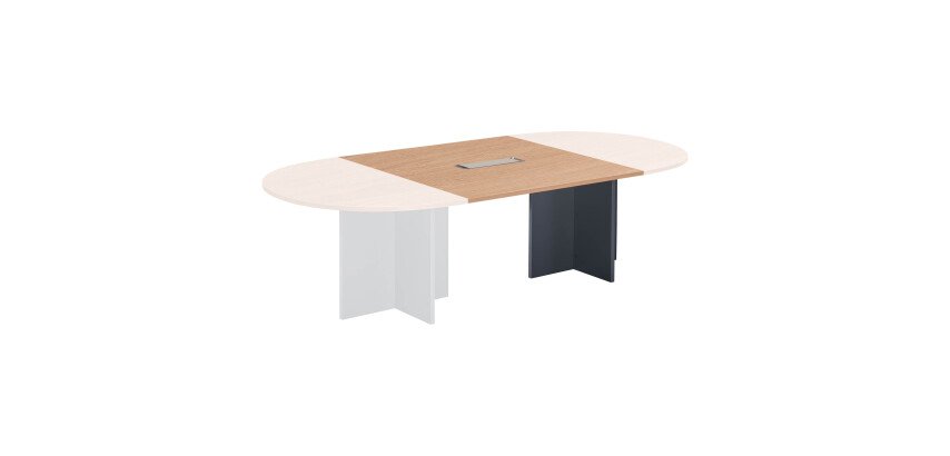 Extension chêne clair pour table modulable avec Top Access intégré pieds croix Essens