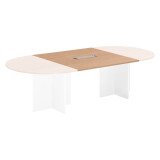 Extension chêne clair pour table modulable avec Top Access intégré pieds croix Essens