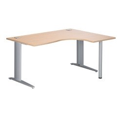 Bureau compact chêne clair L 160 cm retour à droite piètement métal Plus Essens