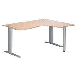 Bureau compact chêne clair L 160 cm retour à droite piètement métal Plus Essens