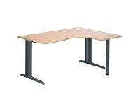Bureau compact chêne clair L 160 cm retour à droite piètement métal Plus Essens