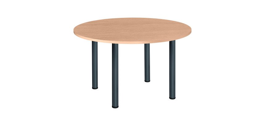 Table ronde 120 cm plateau chêne clair pieds tubes Essens
