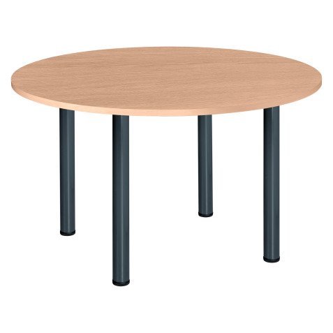 Table ronde 120 cm plateau chêne clair pieds tubes Essens