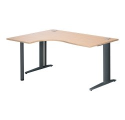 Bureau compact chêne clair L 160 cm retour à gauche piètement métal Plus Essens