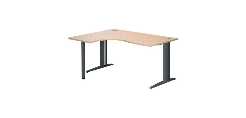 Bureau compact chêne clair L 160 cm retour à gauche piètement métal Plus Essens
