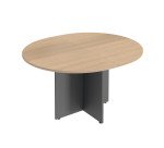 Table de réunion ovale  L 140 cm plateau chêne clair pieds croix Essens