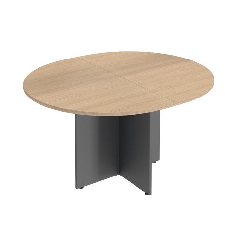 Mesa de reunión extensible ovalada roble Excellens patas en cruz antracitas