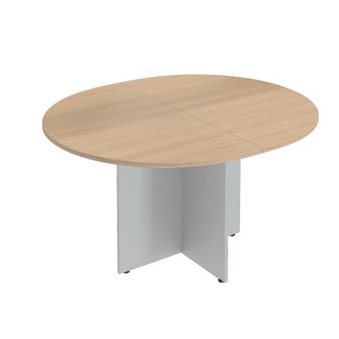 Mesa de reunión extensible ovalada roble Excellens patas en cruz aluminio