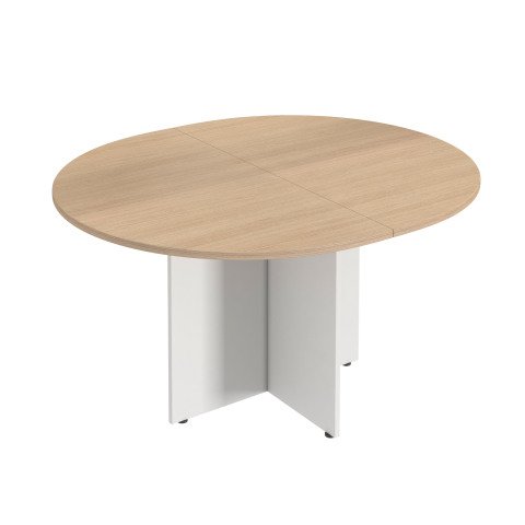 Mesa de reunión extensible ovalada roble Excellens patas en cruz blancas