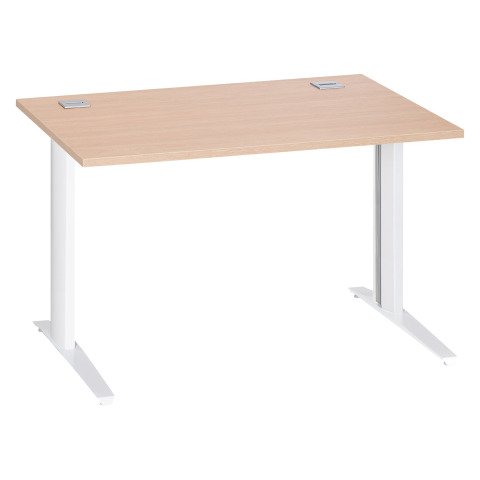 Mesa recta roble claro patas metálicas "L" blanco Excellens 120 cm