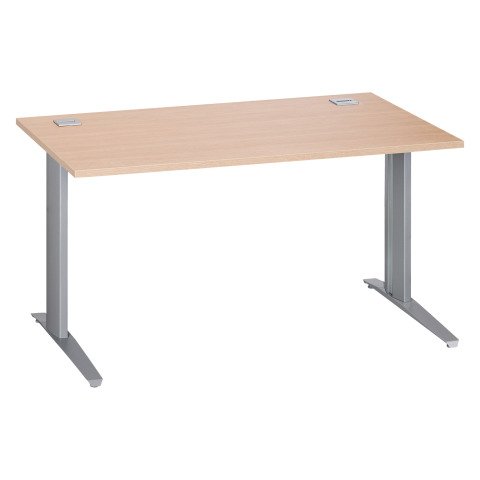 Mesa recta roble claro patas metálicas "L" aluminio Excellens 140 cm