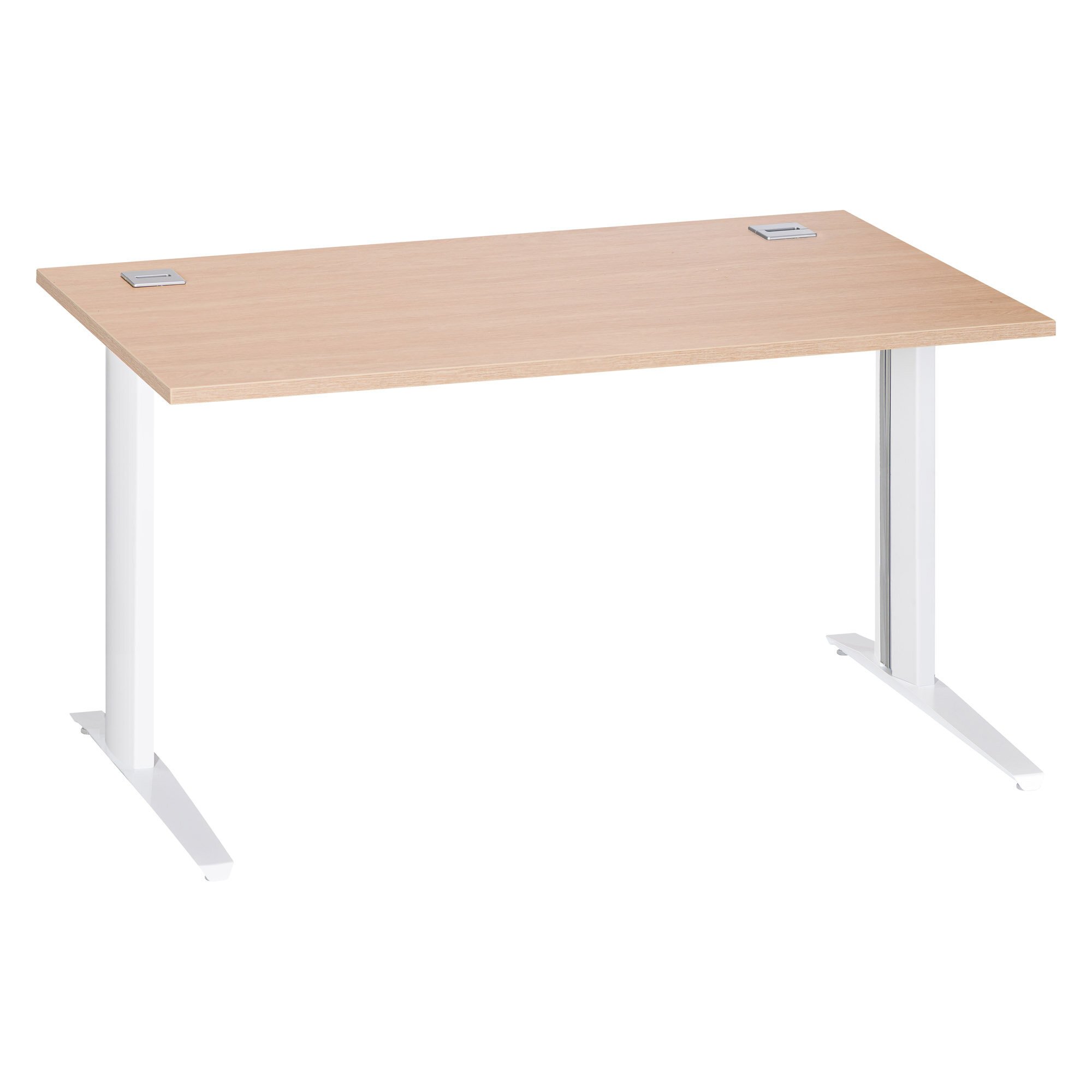 Straight desk Excellens Metal Plus with fixed or adjustable L-shaped legs during assembly