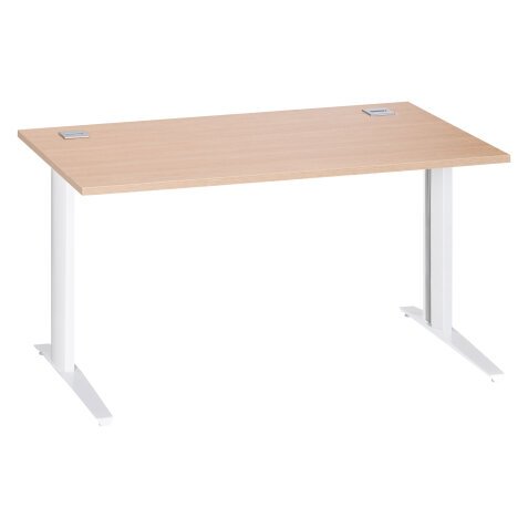 Straight desk Excellens Metal Plus with fixed or adjustable L-shaped legs during assembly