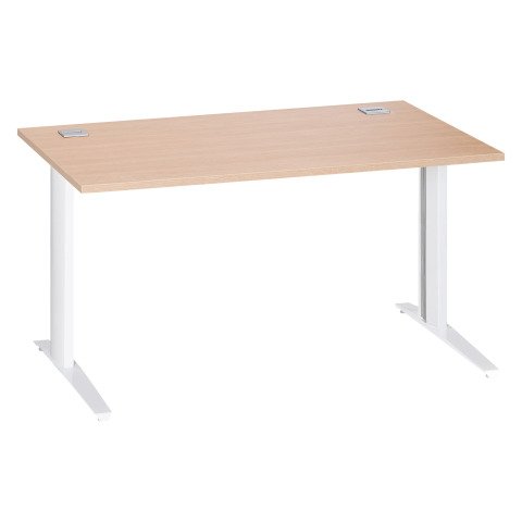 Mesa recta roble claro patas metálicas "L" blanco Excellens 140 cm