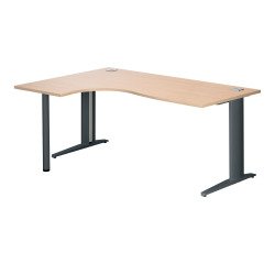 Bureau compact chêne clair L 180 cm retour à gauche piètement L métal Plus Essens