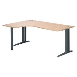 Bureau compact chêne clair L 180 cm retour à gauche piètement L métal Plus Essens