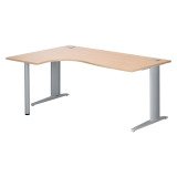 Bureau compact chêne clair L 180 cm retour à gauche piètement L métal Plus Essens