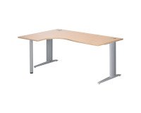 Bureau compact chêne clair L 180 cm retour à gauche piètement L métal Plus Essens