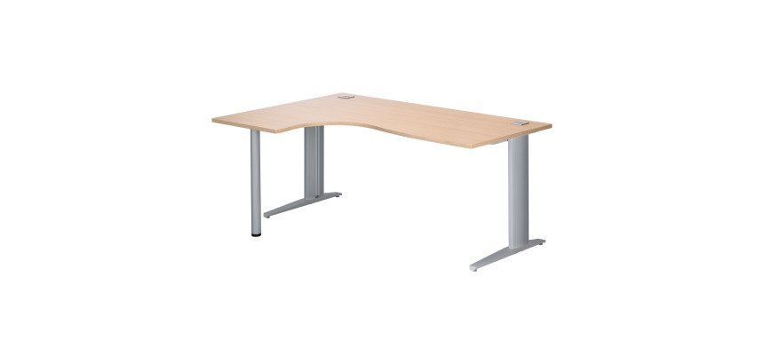 Bureau compact chêne clair L 180 cm retour à gauche piètement L métal Plus Essens