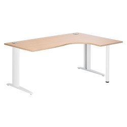 Bureau compact chêne clair L 180 cm retour à droite piétement métal Plus Essens