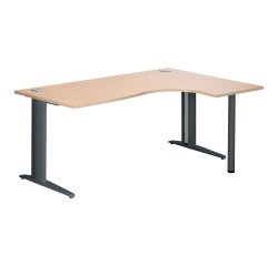 Bureau compact chêne clair L 180 cm retour à droite piétement métal Plus Essens