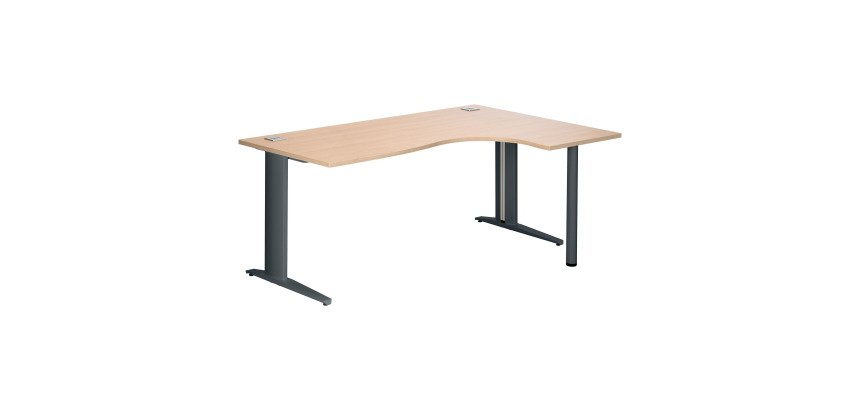 Bureau compact chêne clair L 180 cm retour à droite piétement métal Plus Essens
