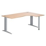 Bureau compact chêne clair L 180 cm retour à droite piétement métal Plus Essens