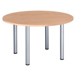 Table ronde 120 cm plateau chêne clair pieds tubes Essens