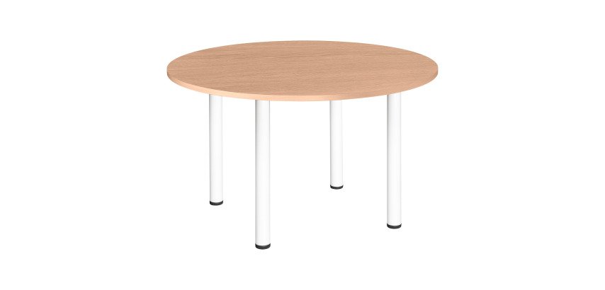 Table ronde 120 cm plateau chêne clair pieds tubes Essens