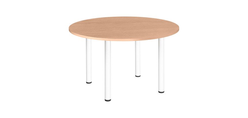 Table ronde 120 cm plateau chêne clair pieds tubes Essens