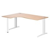 Bureau compact chêne clair L 180 cm retour à gauche piètement L métal Plus Essens