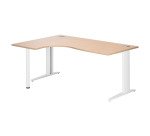 Bureau compact chêne clair L 180 cm retour à gauche piètement L métal Plus Essens