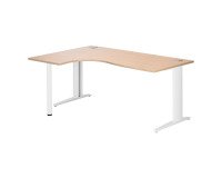Bureau compact chêne clair L 180 cm retour à gauche piètement L métal Plus Essens
