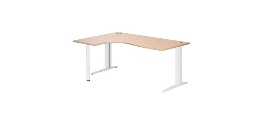 Bureau compact chêne clair L 180 cm retour à gauche piètement L métal Plus Essens