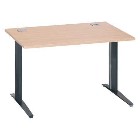 Straight desk Excellens Metal Plus with fixed or adjustable L-shaped legs during assembly