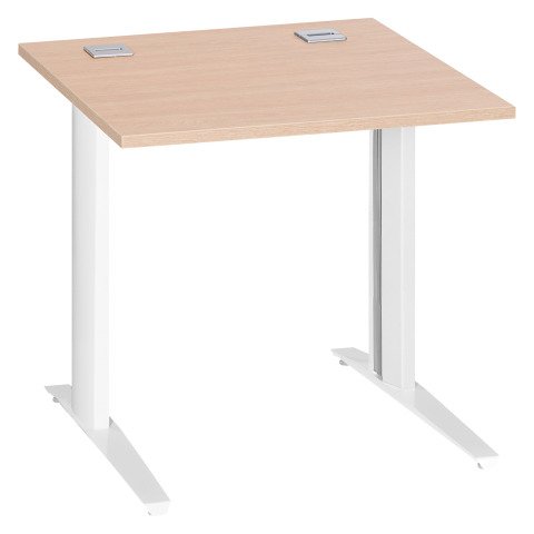 Mesa recta roble claro patas metálicas "L" blanco Excellens 80 cm