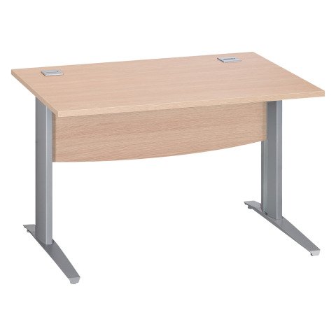 Mesa recta roble claro patas metálicas "L" aluminio Excellens 120 cm con panel de fondo