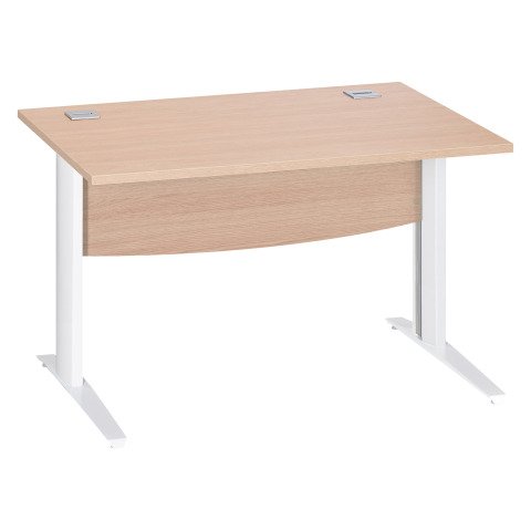 Mesa recta roble claro patas metálicas "L" blanco Excellens 120 cm con panel de fondo