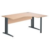 Bureau compact chêne clair L 160 cm retour à droite piètement L métal Essens